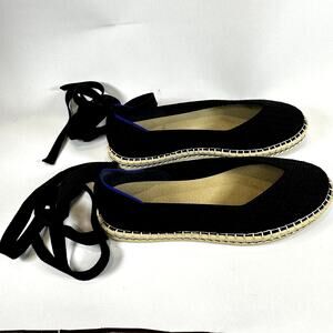 Rothy’s The Espadrille Black Knit Sustainable Jute Sole Size 9 EUC